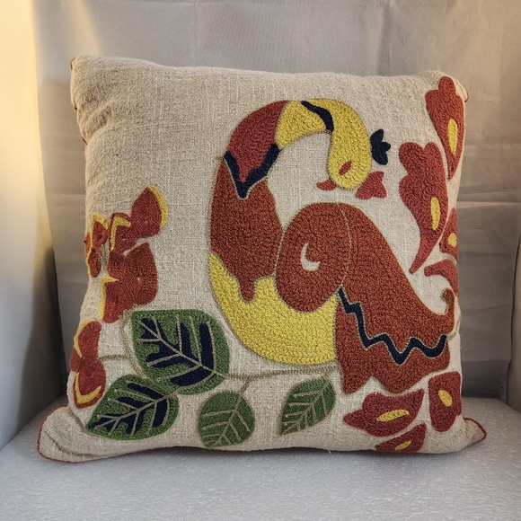 Boho Embroidered Decorative Bird Accent Pillow - Picture 8 of 14